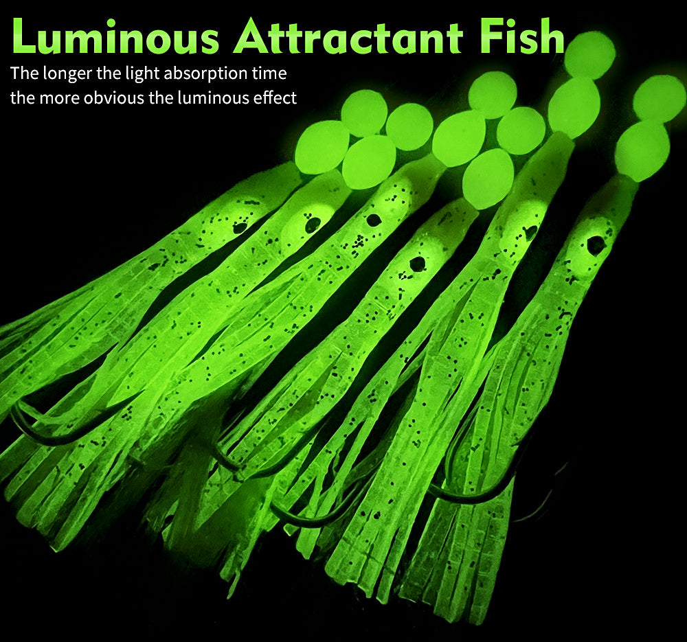 Glow Squid Skirt Rig, Silver Hooks, 6-Hook Pack – product photo