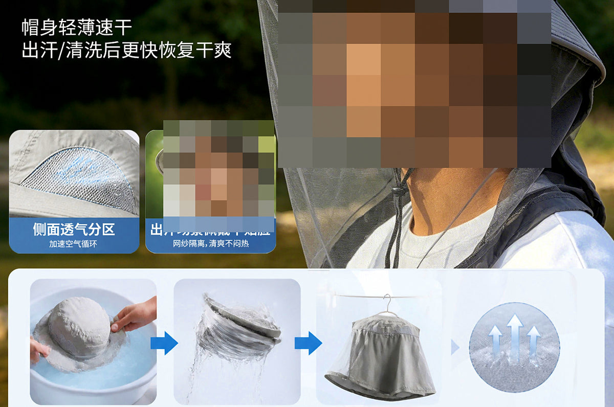 Fishing Sun Hat with Bug Net Face Cover, Wide Brim – product photo