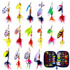 Spinner Spoon Lure Kit with Feathers, 16-Piece Set