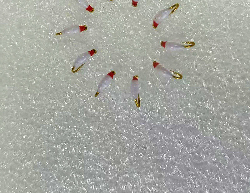 Red Head Nymph Fly, Fluorescent White, Barbed, Sizes 10–20 – product photo