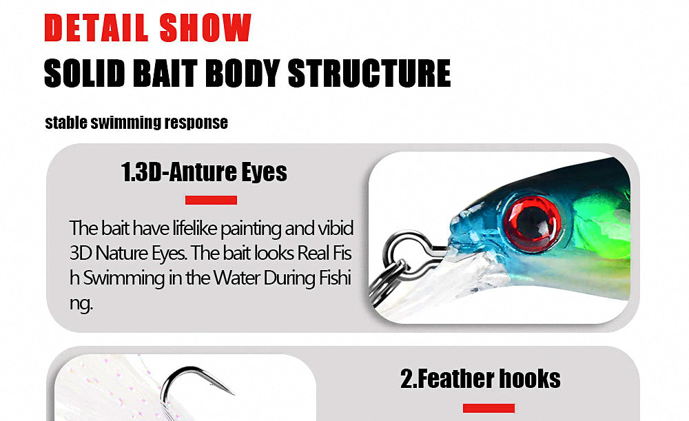 Minnow Hard Bait with Feather Hook, 9 cm (3.5 in), 8 g (0.28 oz) – product photo