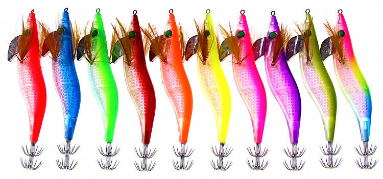Glow Wood Shrimp Squid Jig Set, 10 Colors, Rattle Bead – product photo