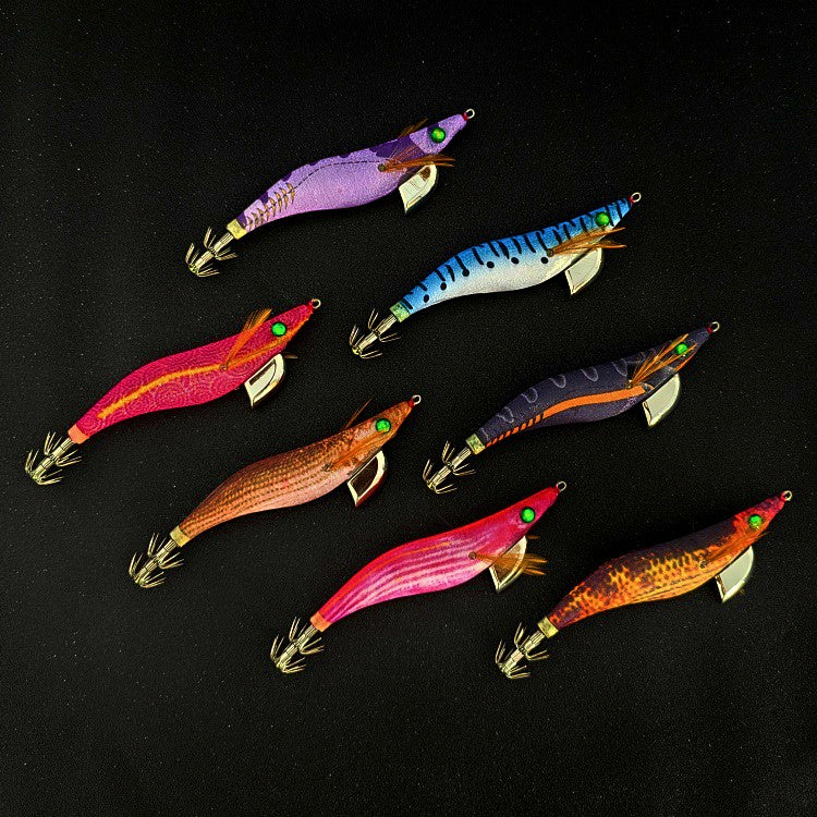 Glow Rattle Wooden Shrimp Squid Jig, Sizes 2.5, 3.0, 3.5 – product photo