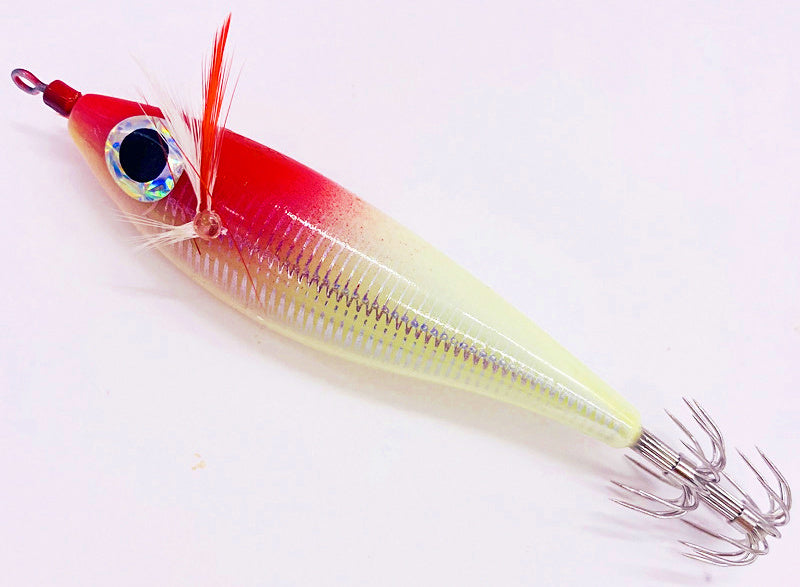Laser Wood Shrimp Squid Jig, Glow Finish, Assorted Colors – product photo