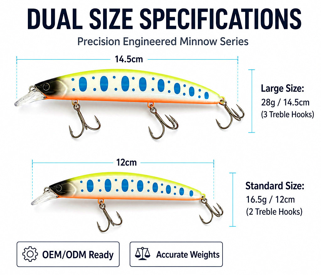 Sinking Minnow Lure, 16.5 g and 28 g (0.58 oz / 1 oz) – product photo