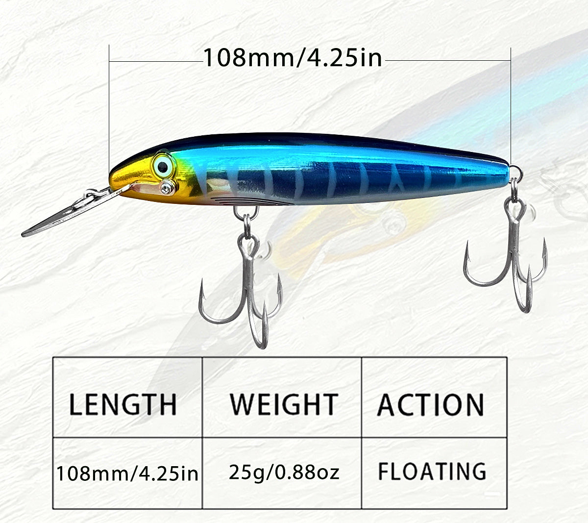 Sinking Minnow Lure, 108 mm (4.3 in) 25 g (0.9 oz) – product photo