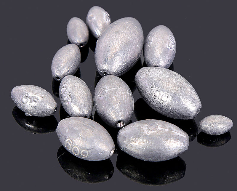 Lead Olive Sinkers, Center-Hole, 0.04–5.3 oz (1–150 g) – product photo
