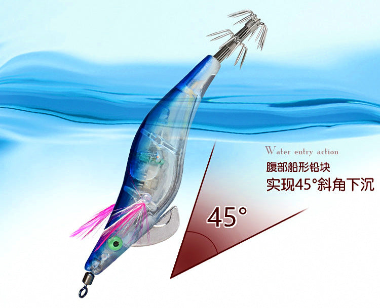 LED Wooden Shrimp Squid Jig, 12 g (0.42 oz), 10.3 cm – product photo