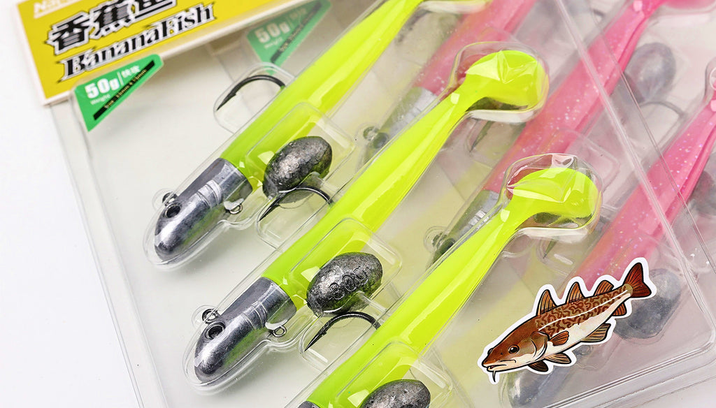 T-Tail Soft Bait Jig Head Set, 50 g (1.8 oz) + 30 g (1.1 oz) – product photo