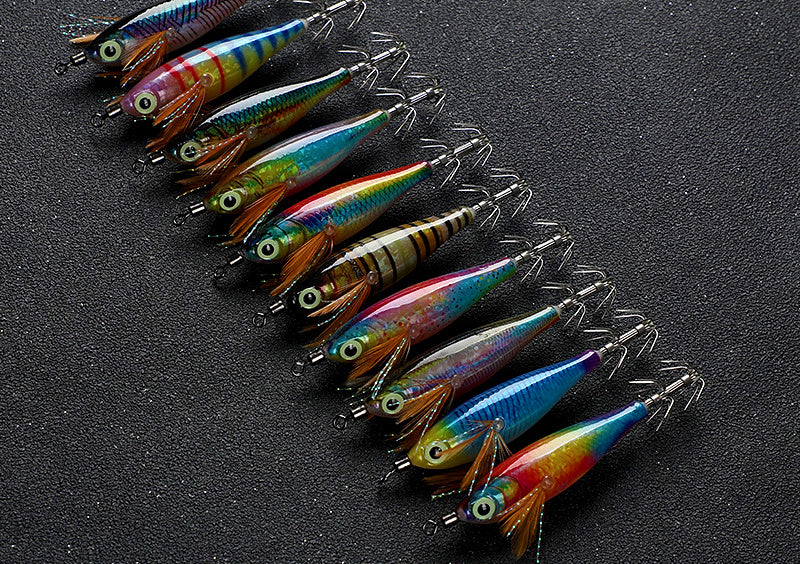 Glow Wooden Shrimp Squid Jig, Horizontal Style (Oita Type) – product photo