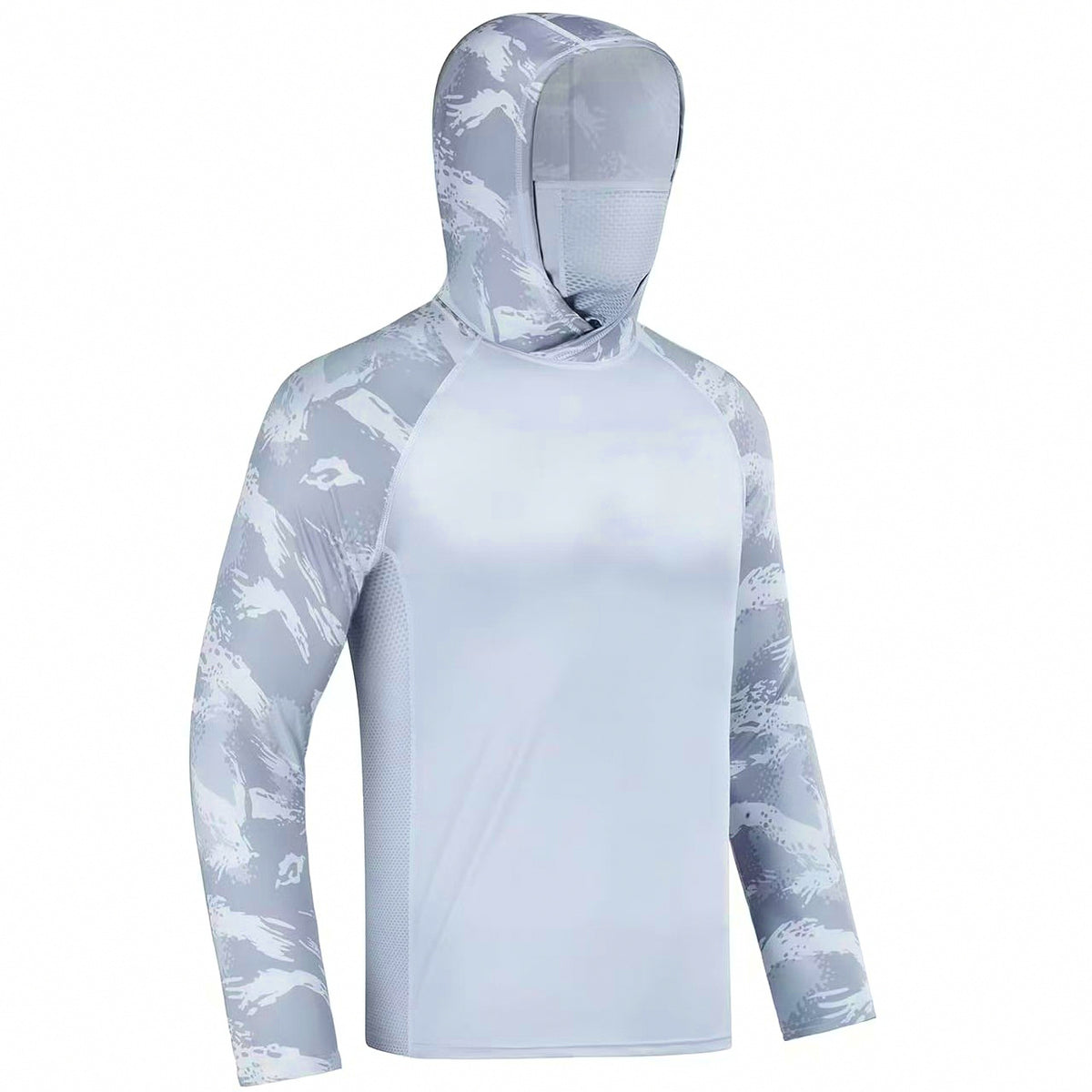 Hooded Quick-Dry Sun Shirt with Face Mask, Camo Fishing Top – product photo