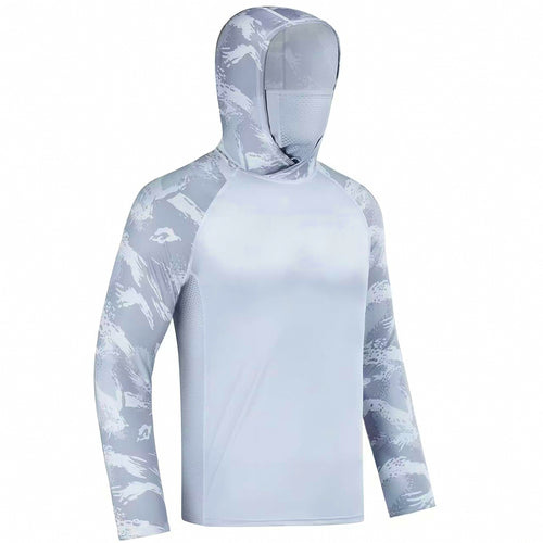 Hooded Quick-Dry Sun Shirt with Face Mask, Camo Fishing Top – product photo