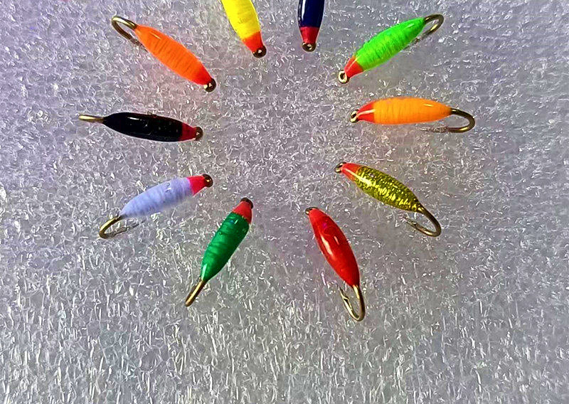 Pink Head Red Worm Fly Hooks, Barbed, Sizes 14–20, 10 pc – product photo