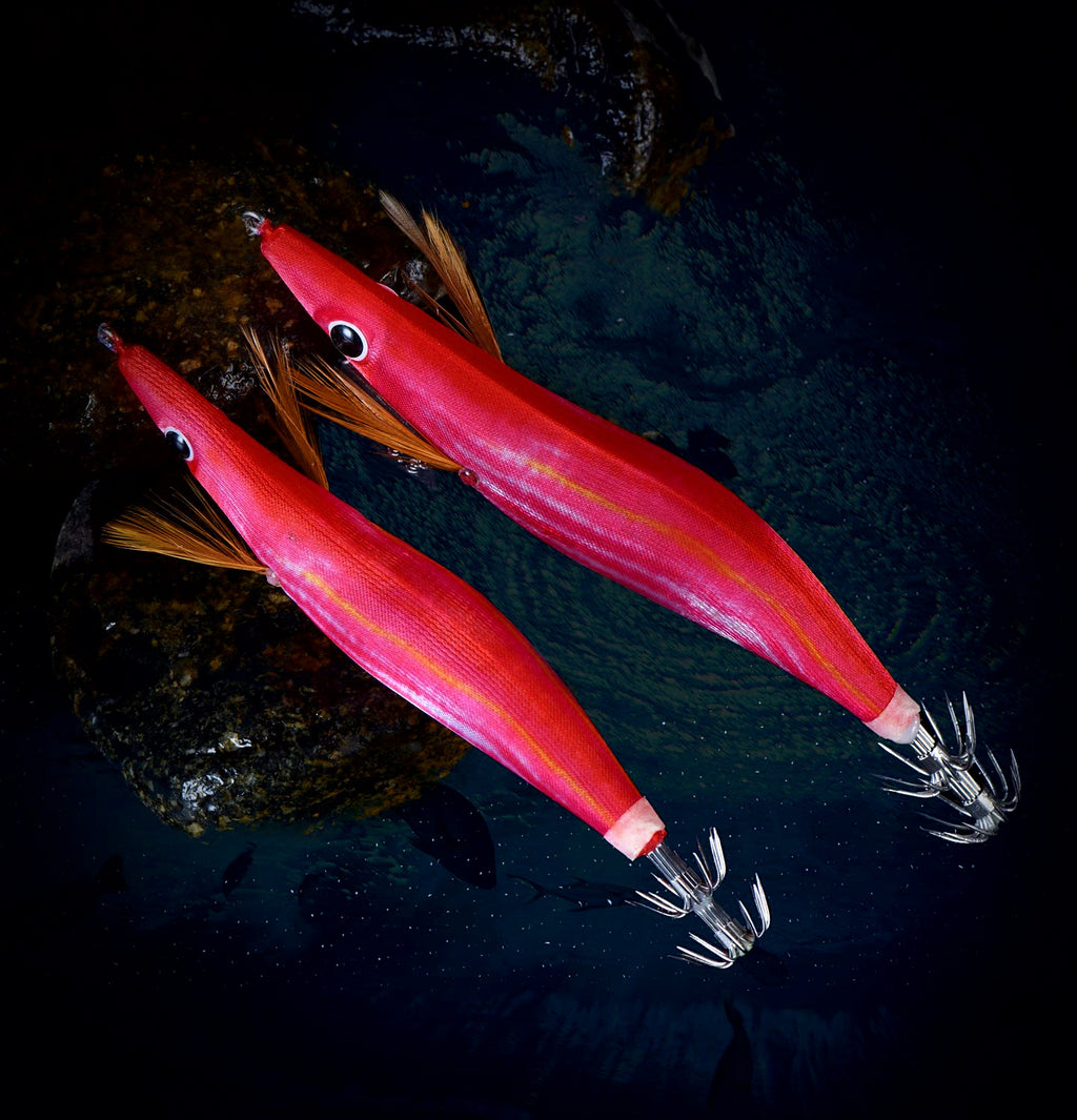 Wooden Shrimp Squid Jig, Glow Watermelon Red, 12–13.5 cm – product photo