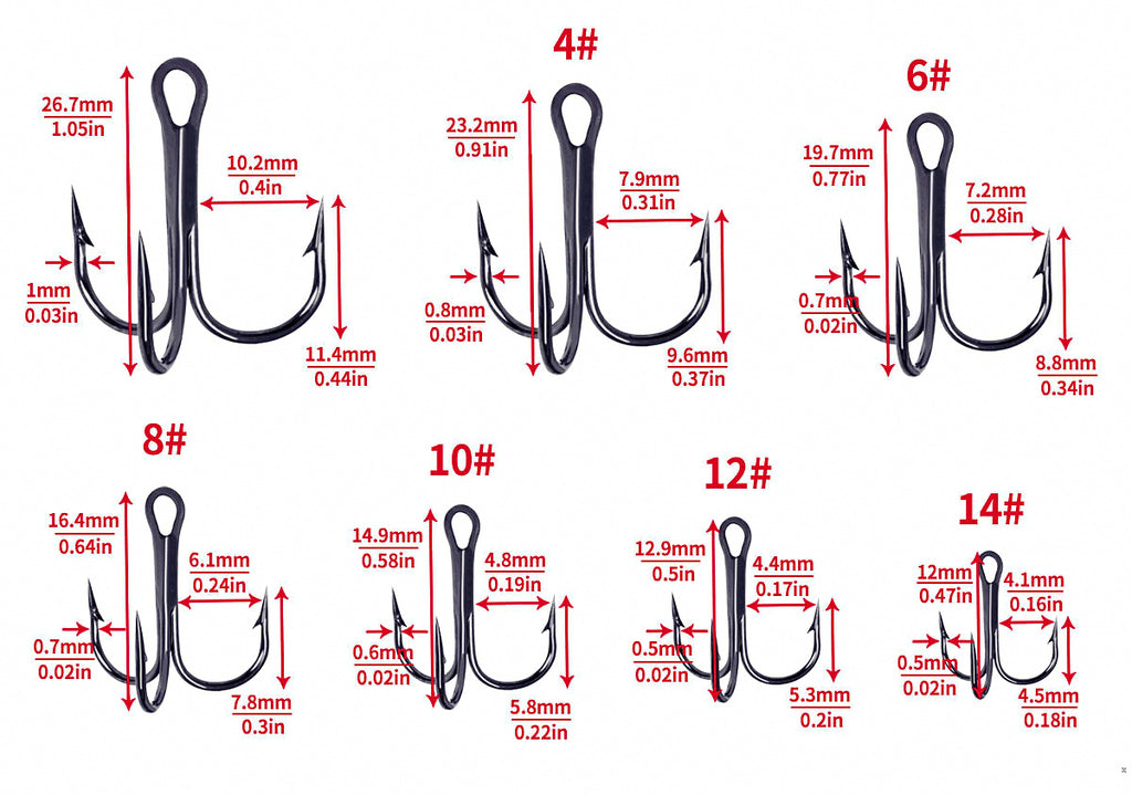Barbed Treble Hooks, Black High-Carbon, 20-Pack – product photo