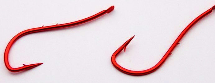 Long Shank Barbed Bait Hooks, Red or White, Size 8–18 – product photo