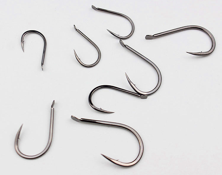 Barbed Carbon Steel Fishing Hooks, 50 pc Pack, Sizes 0.1–12 – product photo