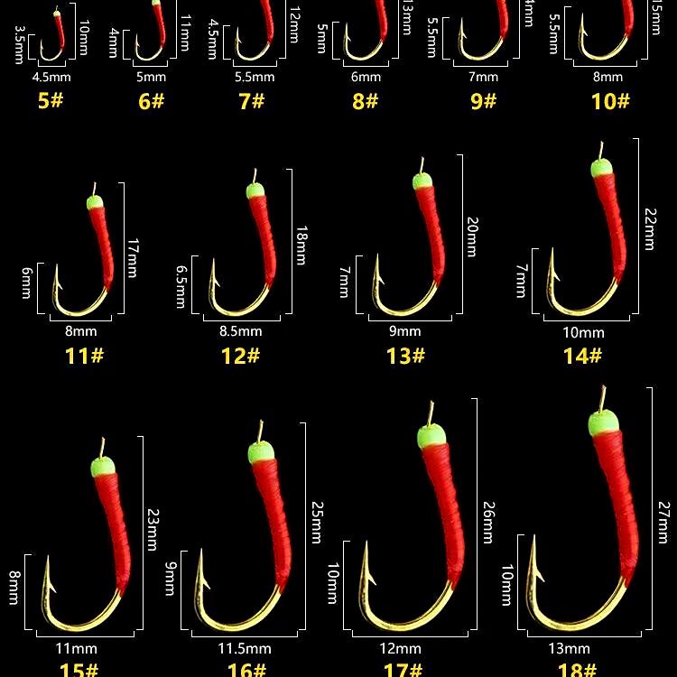 Red Rubber Skin String Hooks, Size 5–20, 10 or 100 Packs – product photo