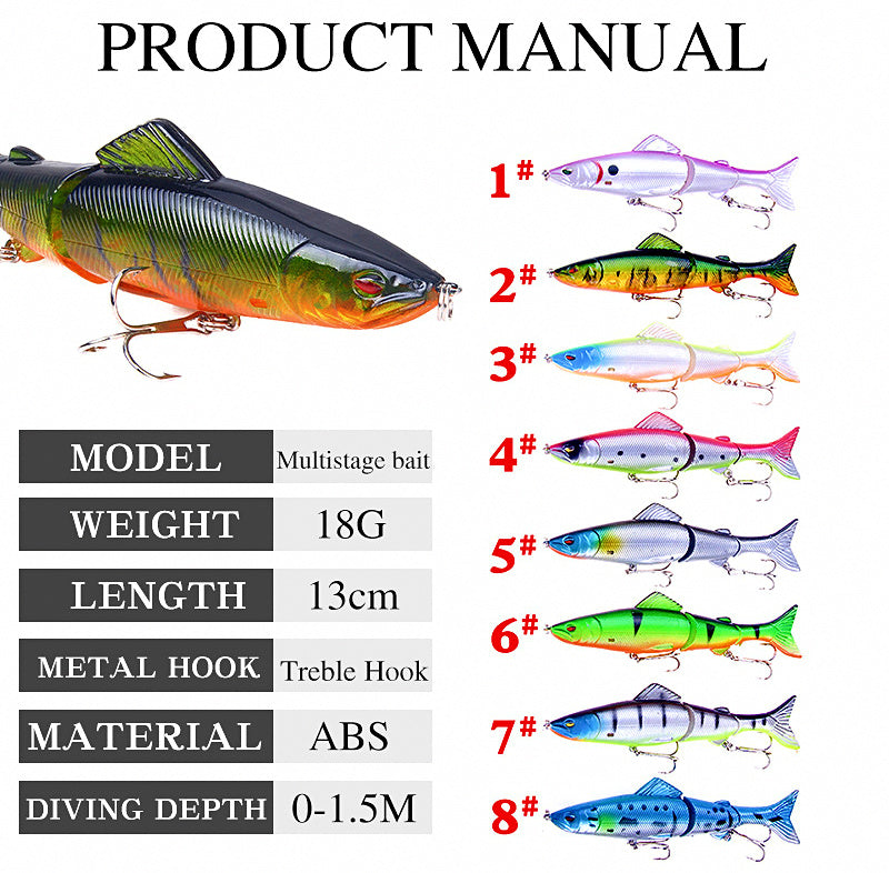 3-Section Jointed Minnow Hard Bait, 13 cm / 18 g (0.6 oz) – product photo
