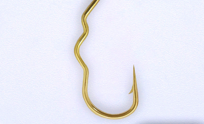 Barbed Multi-Bend Flip Hooks, Sizes #1–#14, Black/Gold/Red – product photo