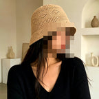 Knit Bucket Hat, Openwork Breathable Sun Hat, Adjustable – product photo