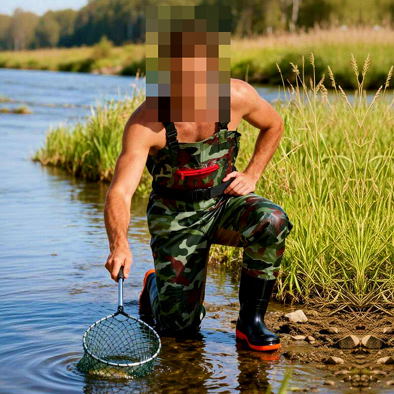 Green Camo PVC Waterproof Wader Pants with Boots – product photo