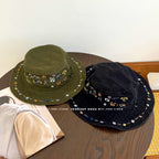 Embroidered Wide Brim Bucket Hat, Sun Protection, M (56-58 cm) – product photo
