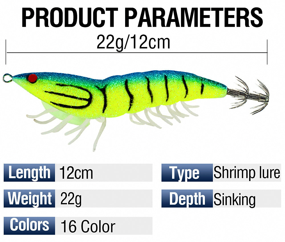 Glow Wooden Shrimp Squid Jig, 3.5#, 22 g (0.8 oz), 12 cm – product photo