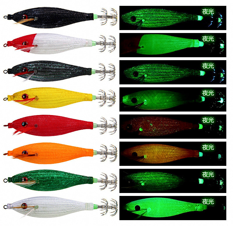 Glow Squid Jig, Wood Shrimp Style, Horizontal Rig – product photo