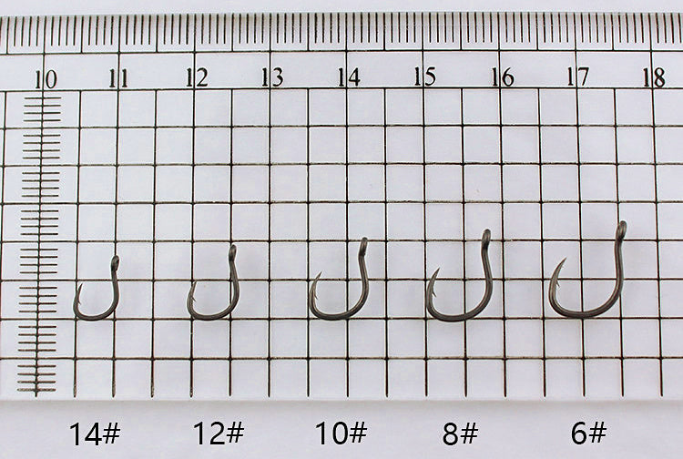 Barbed Bent-Back Hooks, PTFE Finish, 50 pcs, Sizes 6–14 – product photo