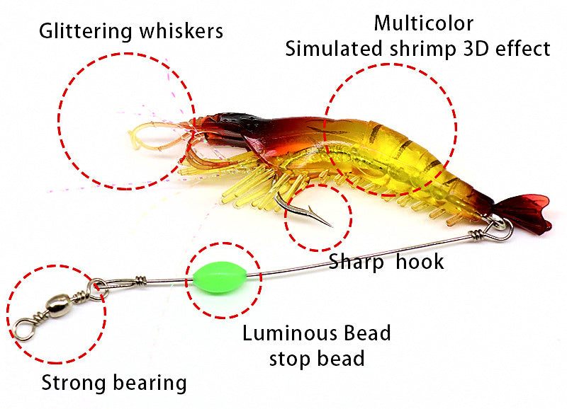 Soft Shrimp Lure with Hook, Glow Bead, 8 cm 5 g (0.18 oz) – product photo