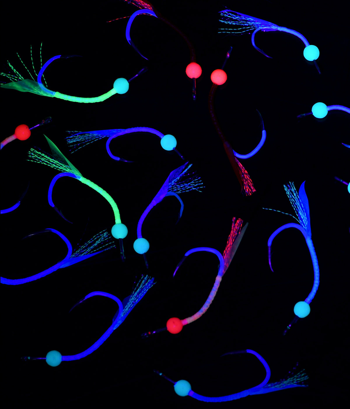 Sea Bass Fish Skin Hooks, UV & Glow Colors, 8-Pack – product photo