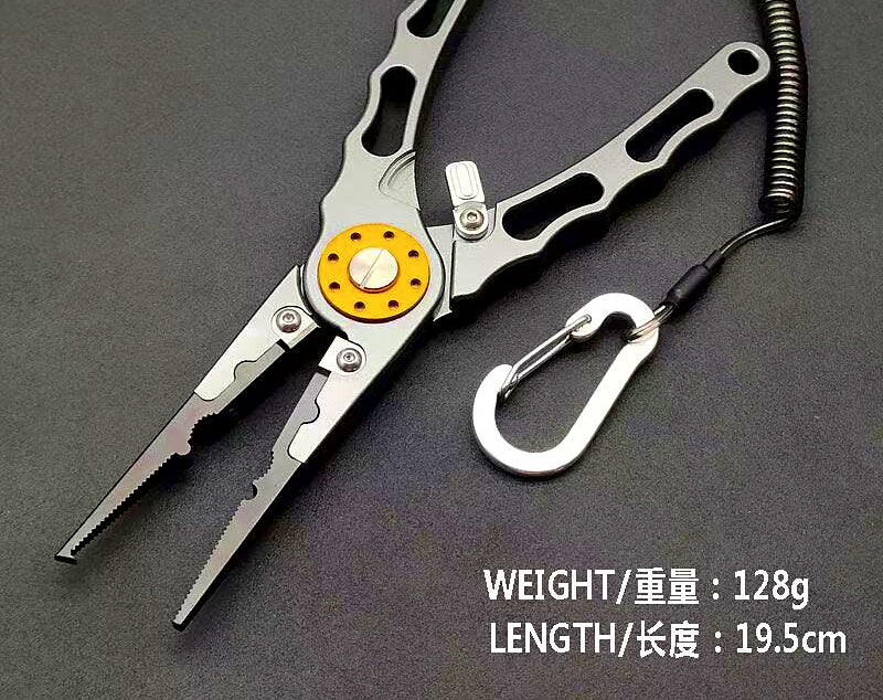Aluminum Fish Gripper with Scale, 50 lb (25 kg) & Pliers – product photo