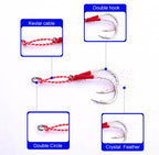 Feathered Double Hooks, Barbed, Carbon Steel, Sizes 10–20 – product photo