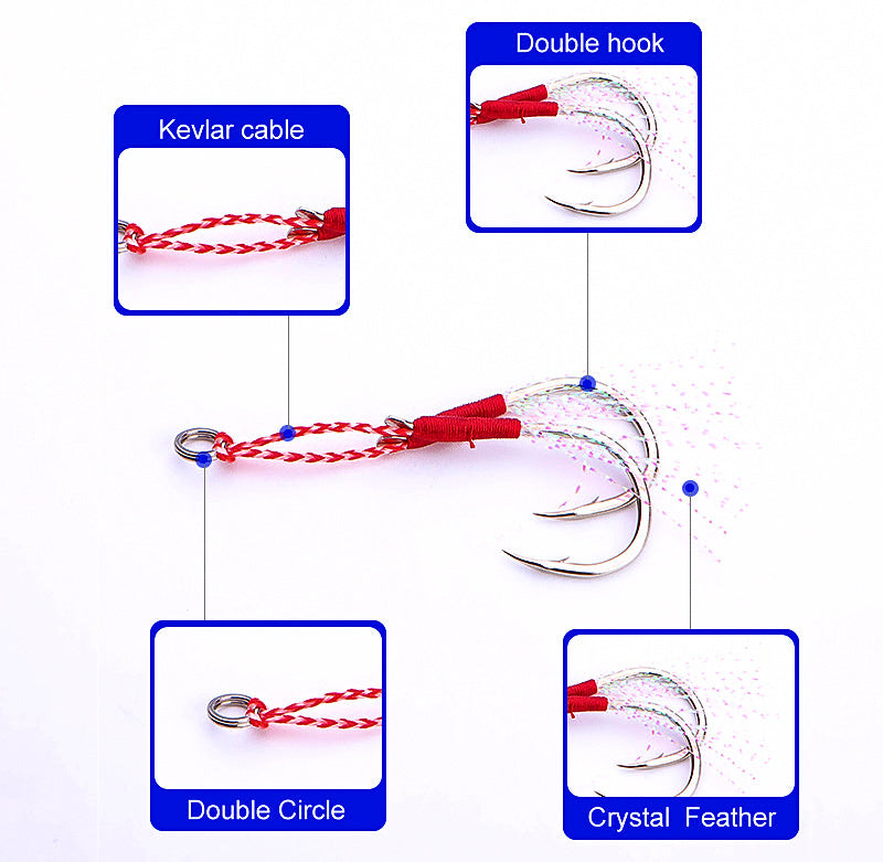 Feathered Double Hooks, Barbed, Carbon Steel, Sizes 10–20 – product photo