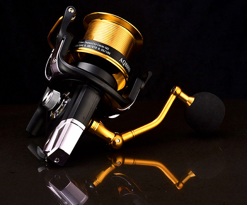 Long Cast Spinning Reel, 12+1 Bearings, Black Gold, 8000-12000 – product photo