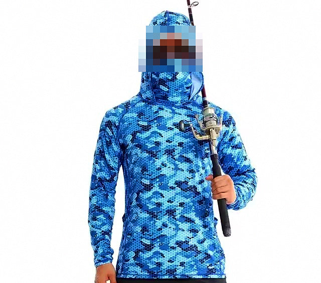 Men's Hooded Sun Fishing Shirt with Face Mask, Quick-Dry – product photo