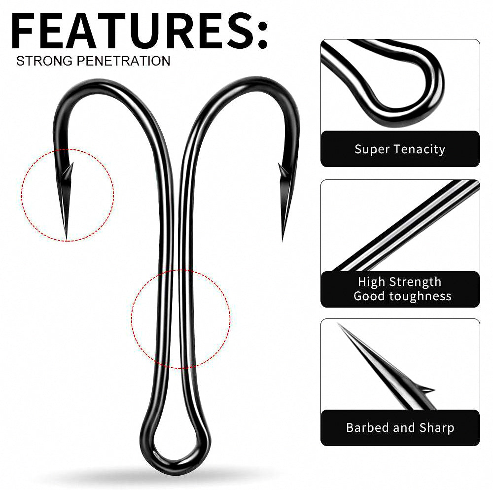 Barbed Double Hooks, 50-Pack, Sizes 8 to 4/0 – product photo