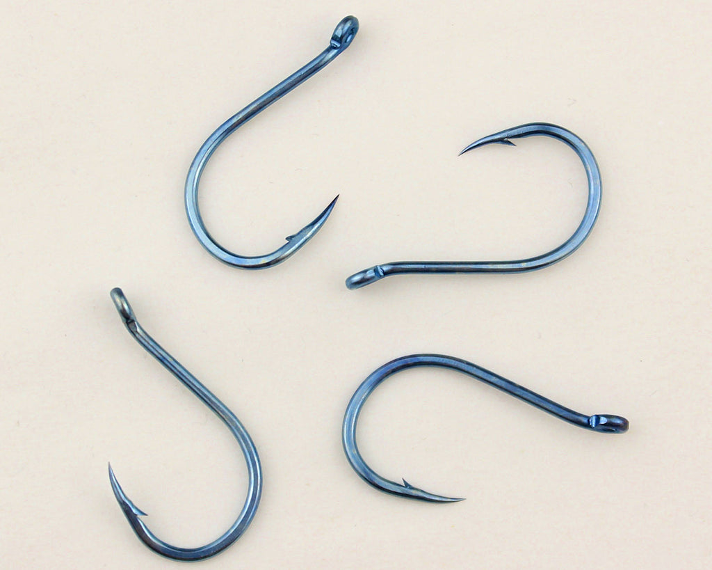 Blue Offset Barbed Eyed Hooks, Bulk Pack, Sizes 1–16 – product photo