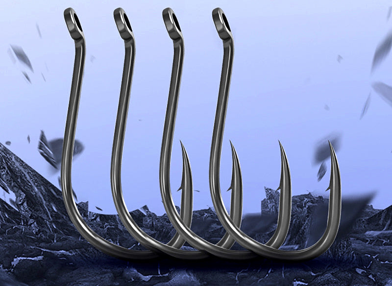 Barbed Single Hooks, High Carbon Steel, PTFE Coated, Size 2–8 – product photo