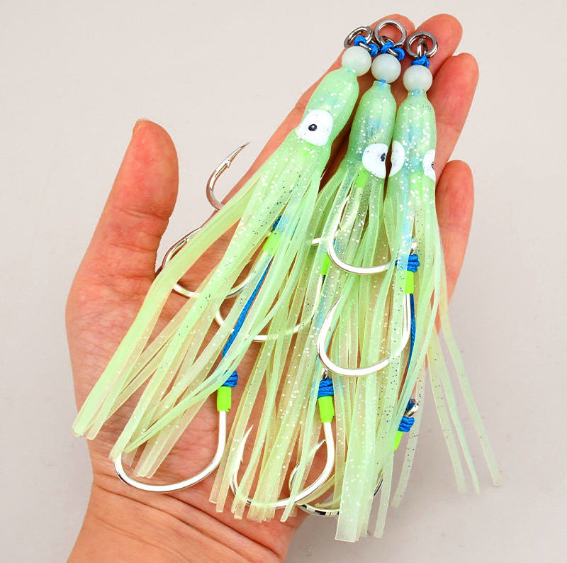 Luminous Squid Skin Treble Hook, PE Line Tied, 2/0–4/0 – product photo