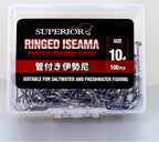 Iseni Barbed Fishing Hooks, Black, Boxed Pack, Sizes 3-14 – product photo
