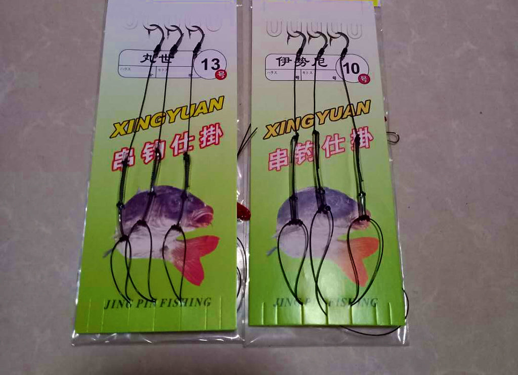 3-Hook Bait Rig, Iseni & Maruseisa Barbed Hooks, Sizes 3-19 – product photo