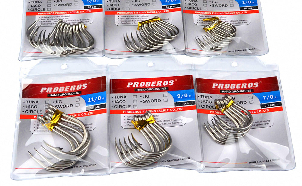 Stainless Steel Barbed Eyed Hooks, Sizes 1/0–13/0 – product photo