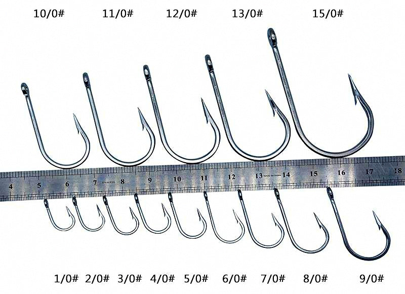 Stainless Steel Shark Hook with Ring, Barbed, 1/0–20/0 – product photo