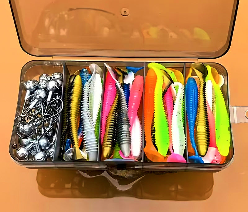 Soft Plastic Paddle Tail Lure Kit with Jig Heads, 50 pc – product photo