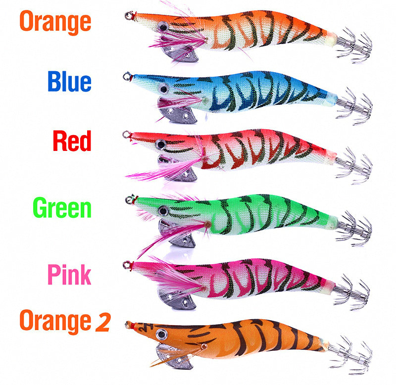 Glow Squid Jig, Wood Shrimp Size 3.0, Double Umbrella Hooks – product photo