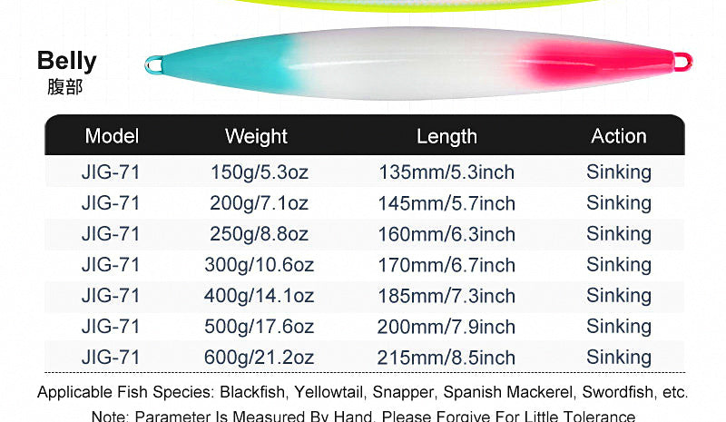 Slow Pitch Jig, 150–600 g (5.3–21.2 oz) – product photo