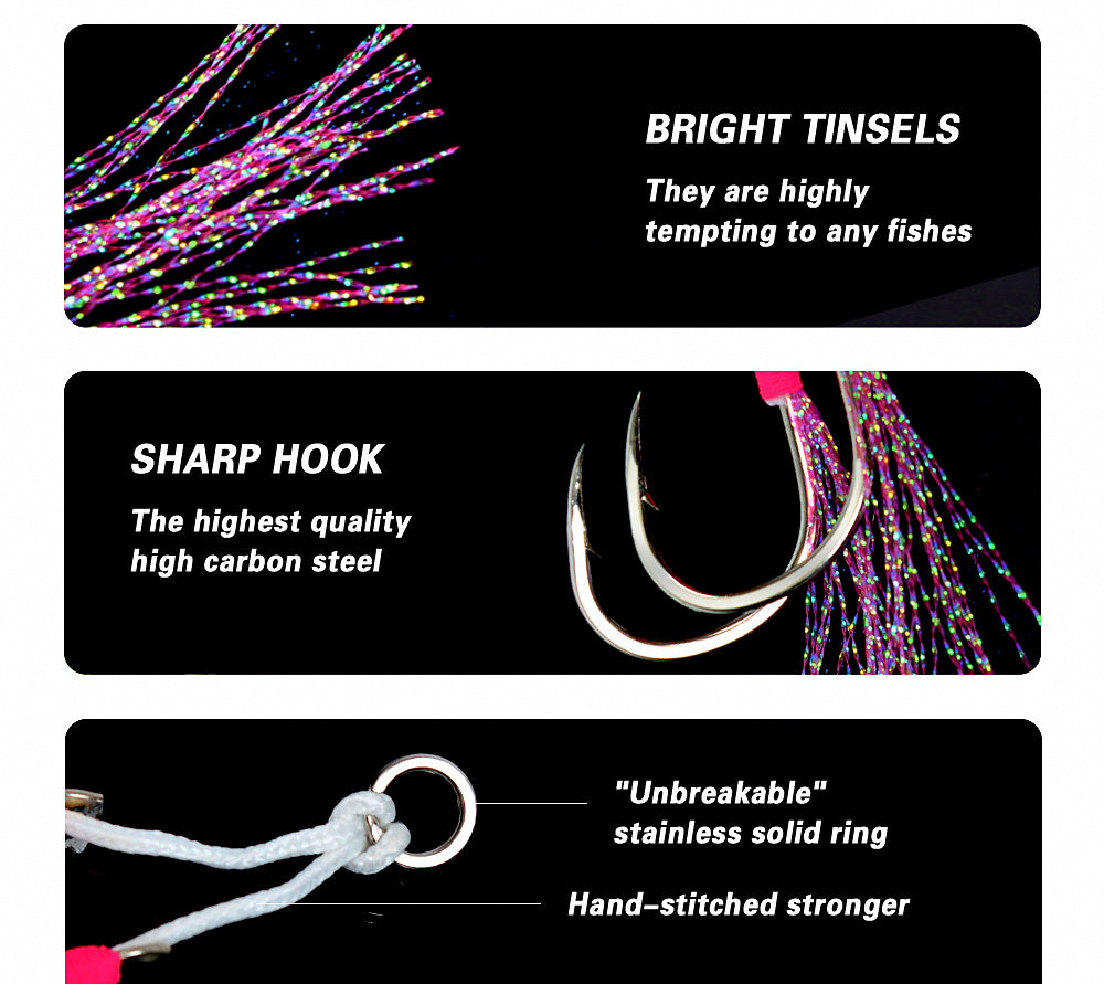 Slow Pitch Jig Assist Hooks, UV Glow Thread, 10-Pack – product photo