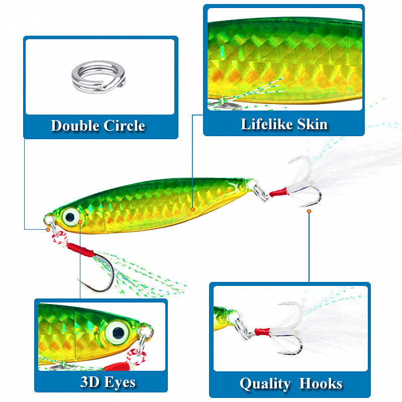 Long Cast Metal Jig with Feather Treble Hook, 7–30 g (0.25–1.06 oz) – product photo